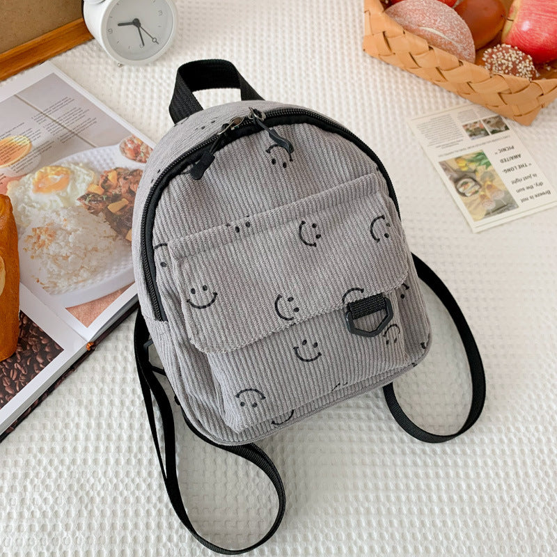 New Shoulder Bag Women's Fresh Sweet Smiley Face Mobile Phone Change Corduroy Handbag