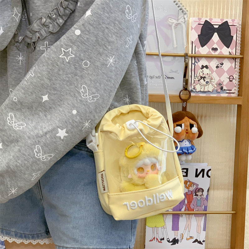 Cute Transparent Pocket Bag with Plush Toy Display - Perfect for Daily Use and School