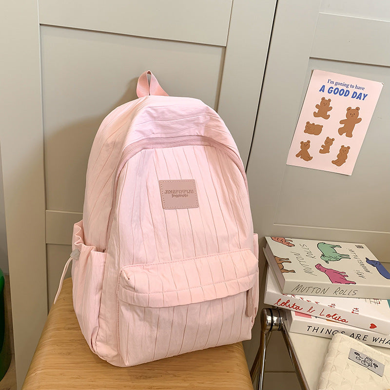 Junior High School Students Girl's Schoolbag Girls Pure Color All-Matching Large Capacity Backpack Small Fresh Travel Lightweight Backpack