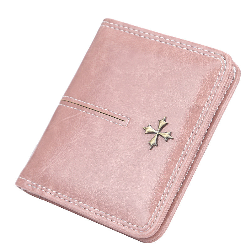 Women's Wallet Korean-Style Short Multiple Card Slots Oil Wax Leather Card Holder Fashion All-Match Zipper Coin Purse