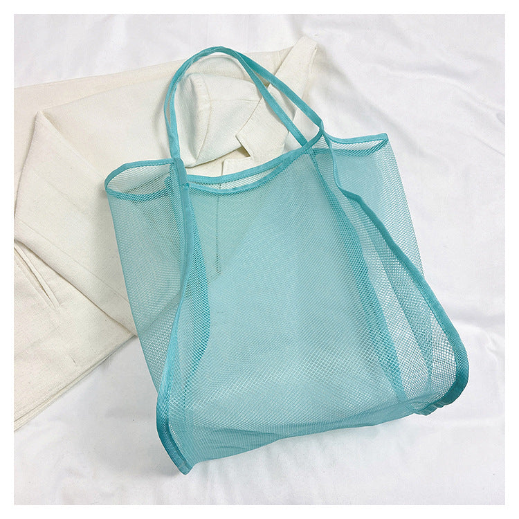 Large Capacity Mesh Tote Bag for Women, Breathable Nylon Shoulder Bag, Fashionable Casual Style, Perfect for Beach and Travel