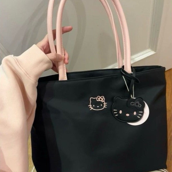 Women's Shoulder Bag Tote Bag Hello Kitty Embroidered Tote Bag Large Capacity Commuter Shoulder Handbag Computer Bag