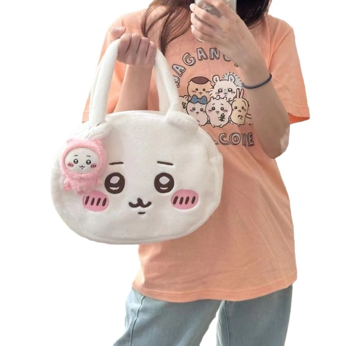 Cute Kawaii Plush Rabbit Tote Bag with Sweet Face Design for Women and Students, Perfect for Daily Use and School