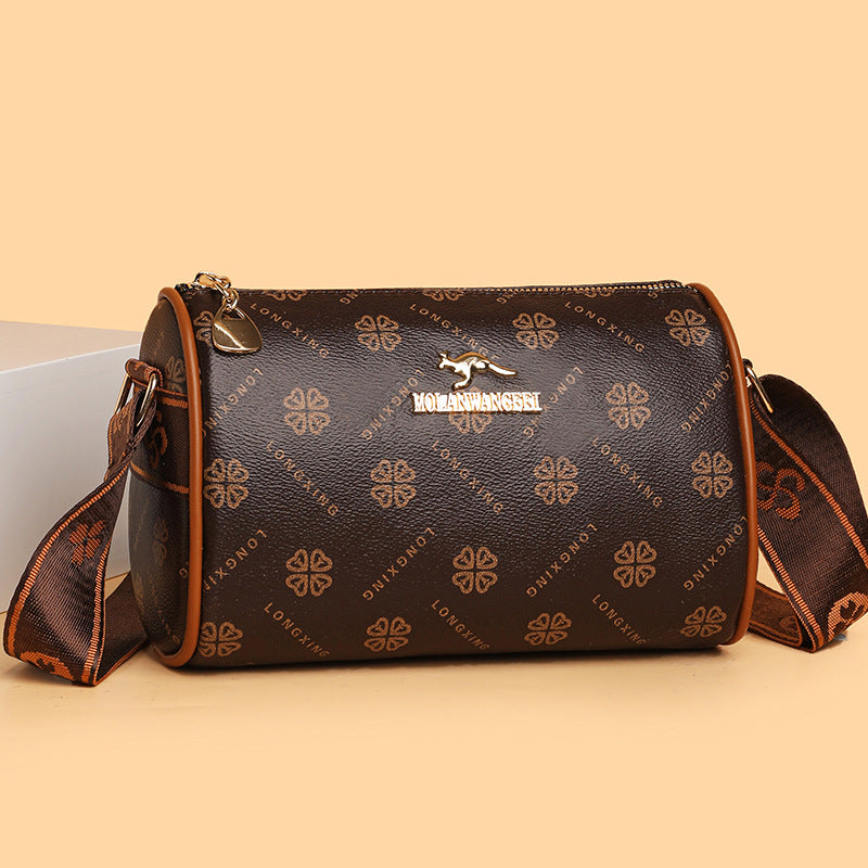 New High-Grade Large Capacity Boston Messenger Bag Women's Soft Leather Retro Shoulder Bag