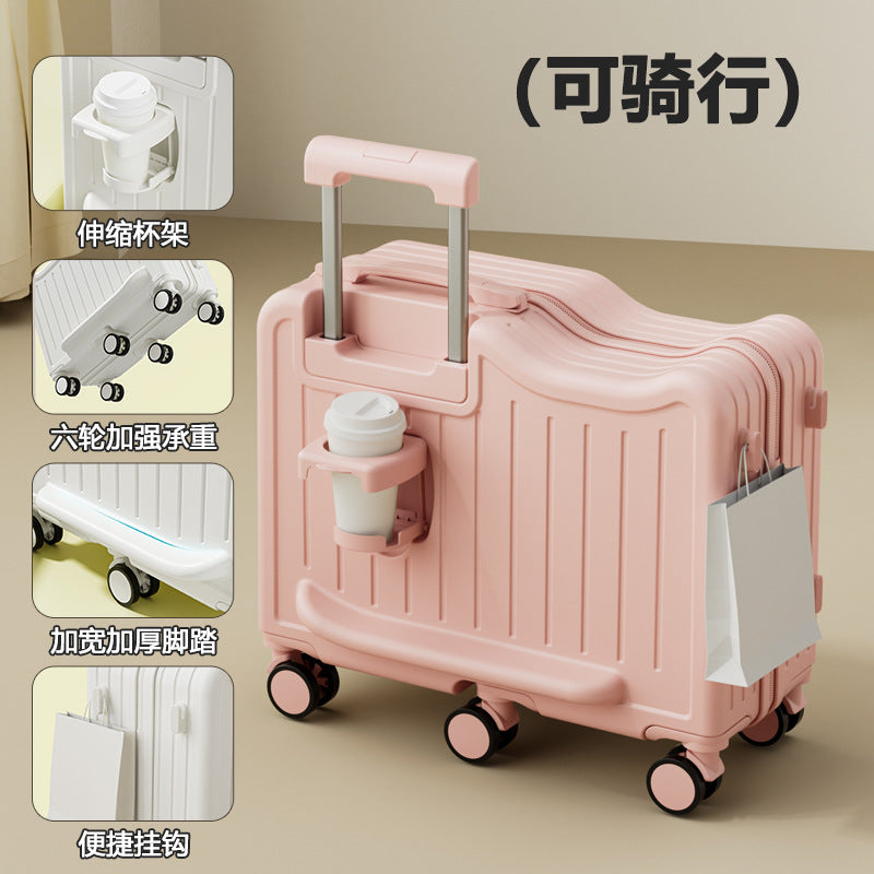 Kids Ride-On Luggage with 6 Wheels, Cup Holder, and Hanging Hook - Lightweight Travel Suitcase for Children