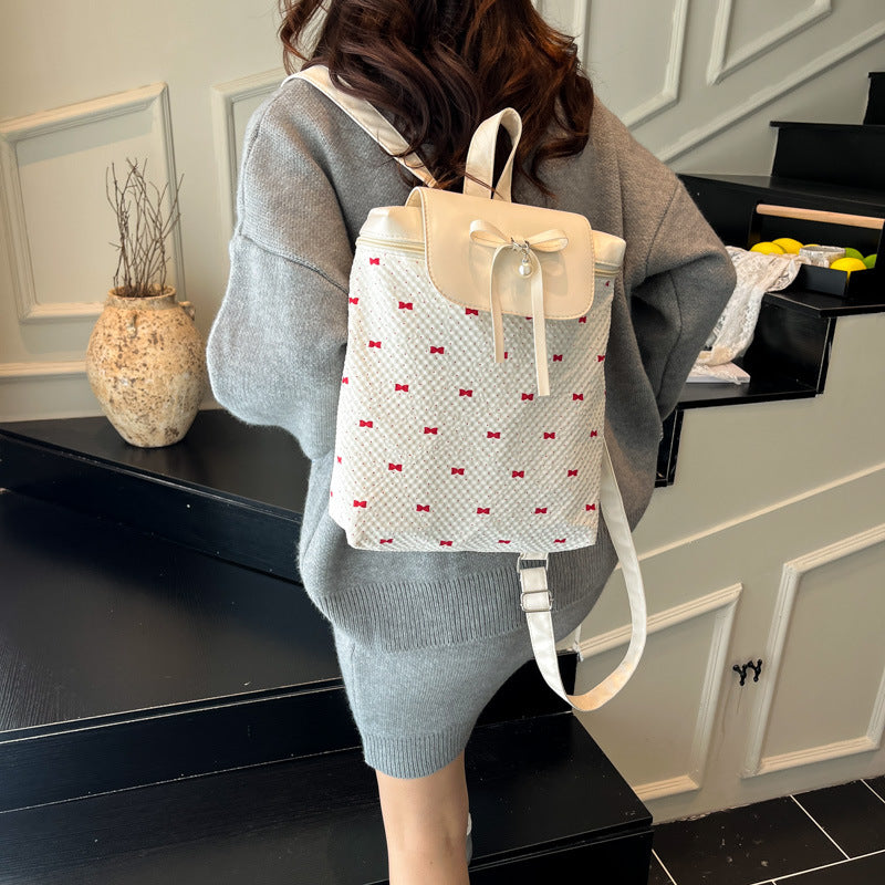 Large Capacity Fashion Backpack Women's New Travel Student Schoolbag Bow Design Practical Inner Bag