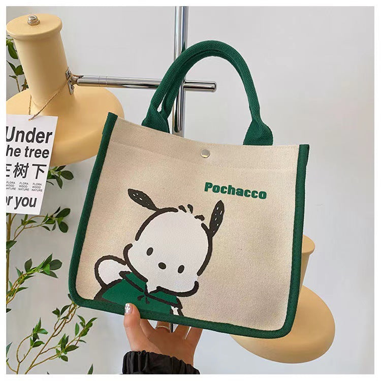 Women's Handbag Sanrio Cartoon Canvas Handbag Cute Commuter Daily Portable Storage Bag Magnetic Snap Opening and Closing Design