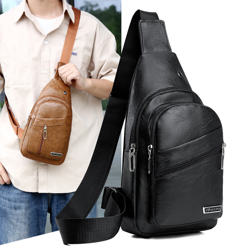 Men's Soft Leather Chest Bag Waterproof Leisure Business Messenger Bag Fashion All-Match Travel Essential
