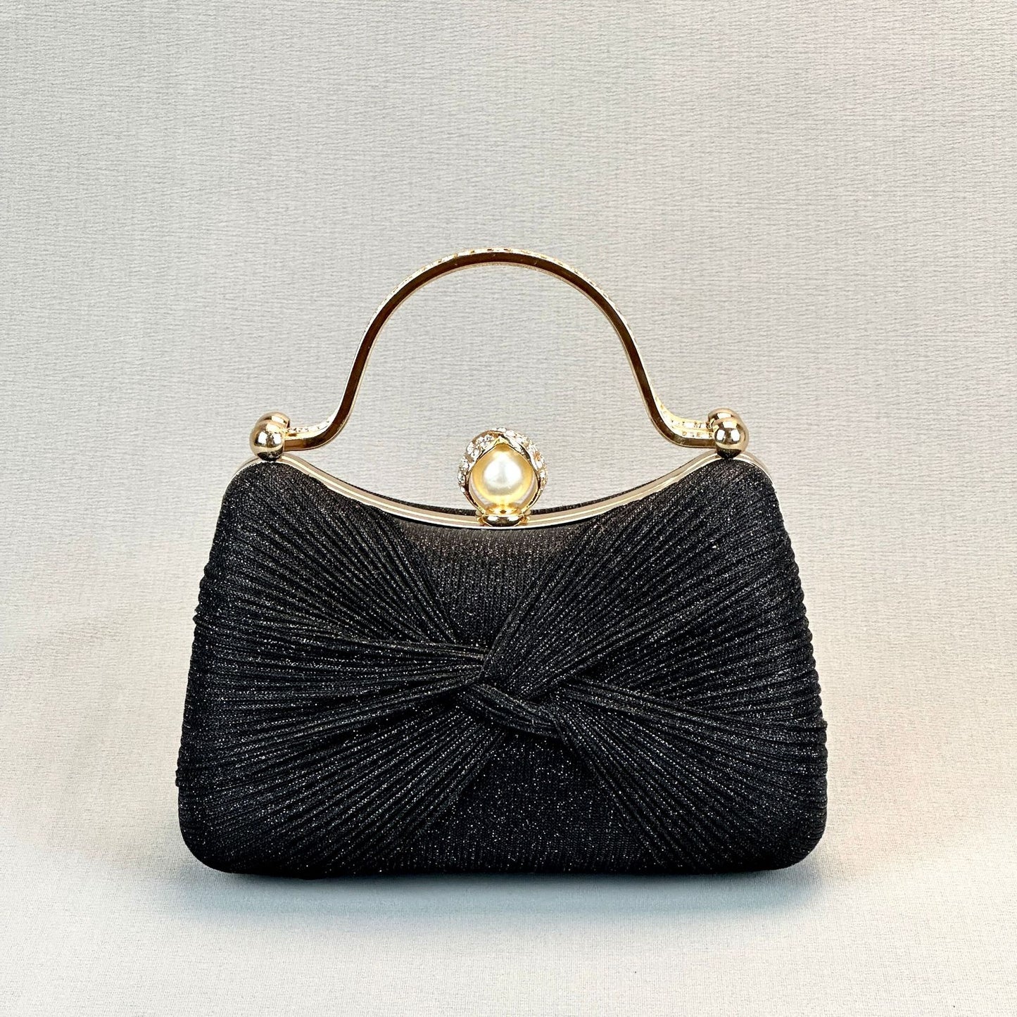 Elegant Pleated Evening Clutch with Pearl Accent for Formal Events and Party Outfits
