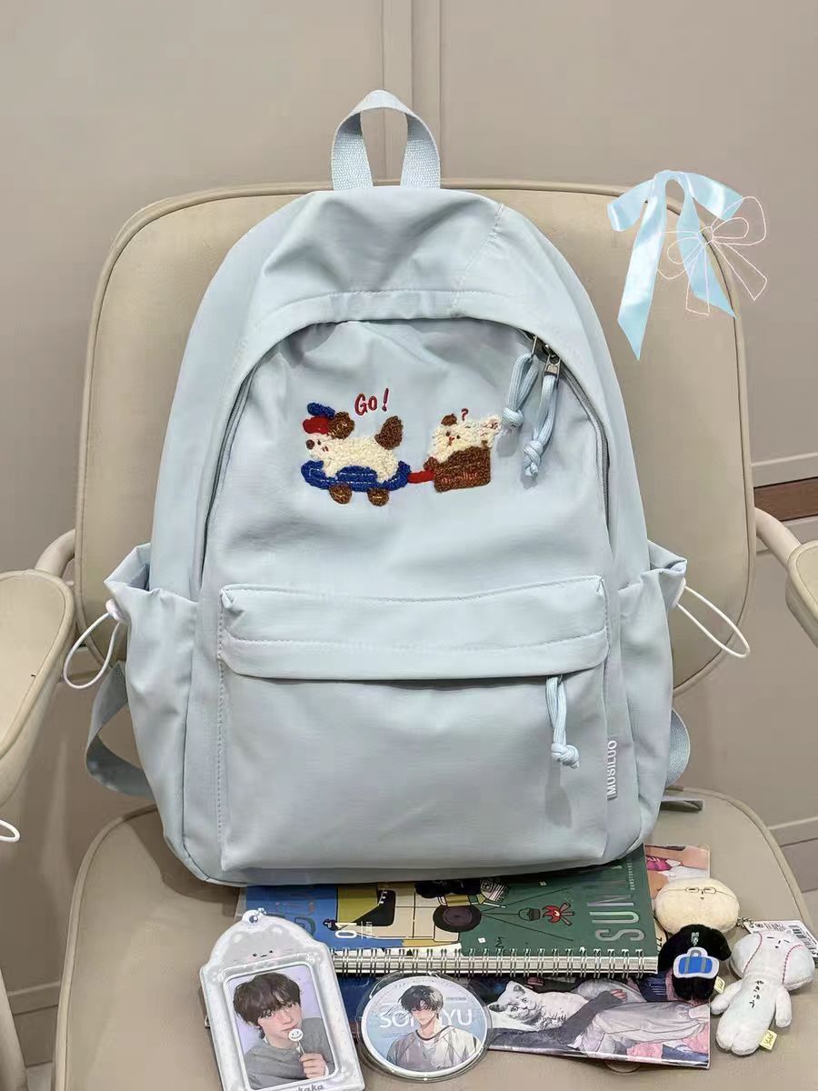 Cute Embroidered Cartoon Dog Backpack for Teens and Students, Stylish Daily Use with Large Capacity and Comfortable Design
