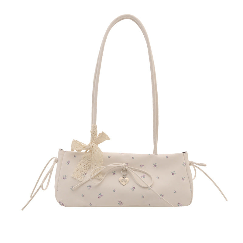 New Fashion Embroidered Handbag for Women Commuter's All-Matching Shoulder Underarm Bow Decoration Baguette Bag