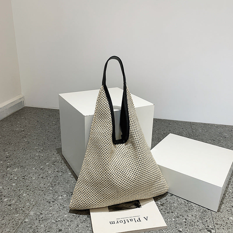 Fashion Straw Tote Bag Women's Large Capacity Hollow Design Casual Beach Shoulder Bag