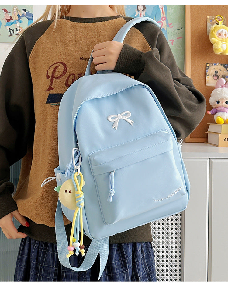 Japanese Style Ins Student Backpack for Girls, Simple Campus Fashion Dual Shoulder Bag with Bow Design and Comfortable Padding