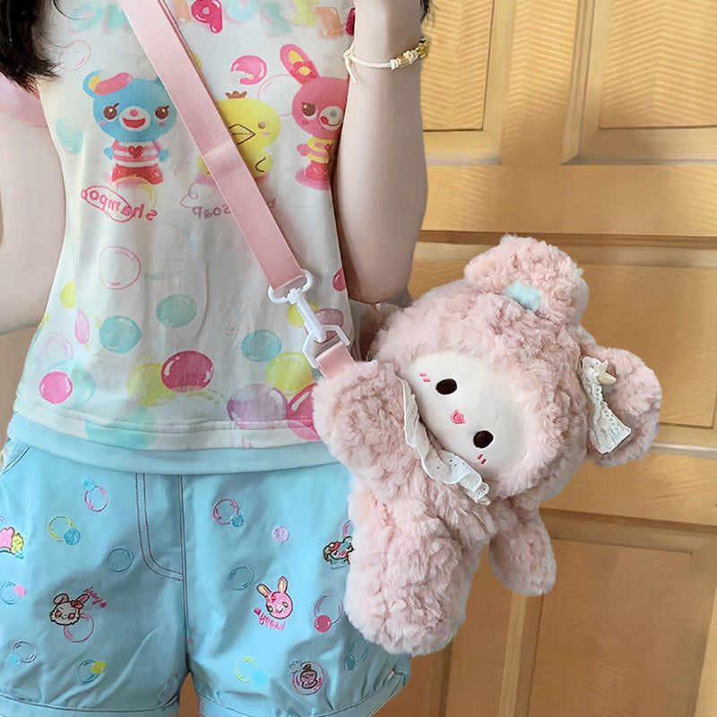 Cute Plush Rabbit Backpack for Girls, Soft Fluffy Anime Style Crossbody Bag with Adorable Cartoon Design, Perfect Daily Companion