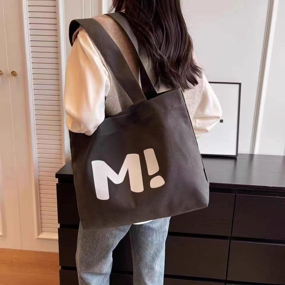Minimalist Canvas Tote Bag for Women with Large Capacity and Fashionable Print, Perfect for Daily Commute and School