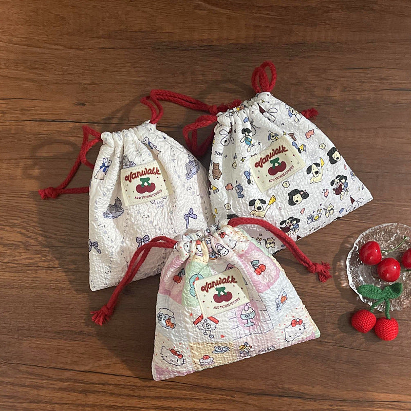 Cute Drawstring Women Buggy Bag Travel Makeup Jewelry Multifunctional Cartoon Printing Organizing Bag