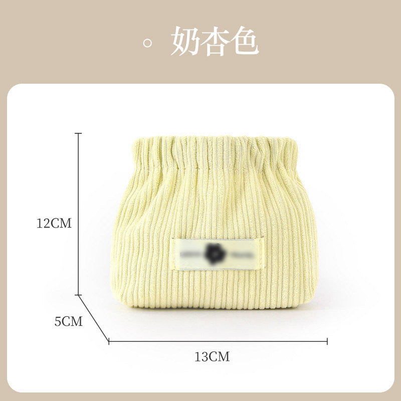 Portable Ribbed Cotton Cosmetic Bag with Elastic Opening for Travel and Daily Use