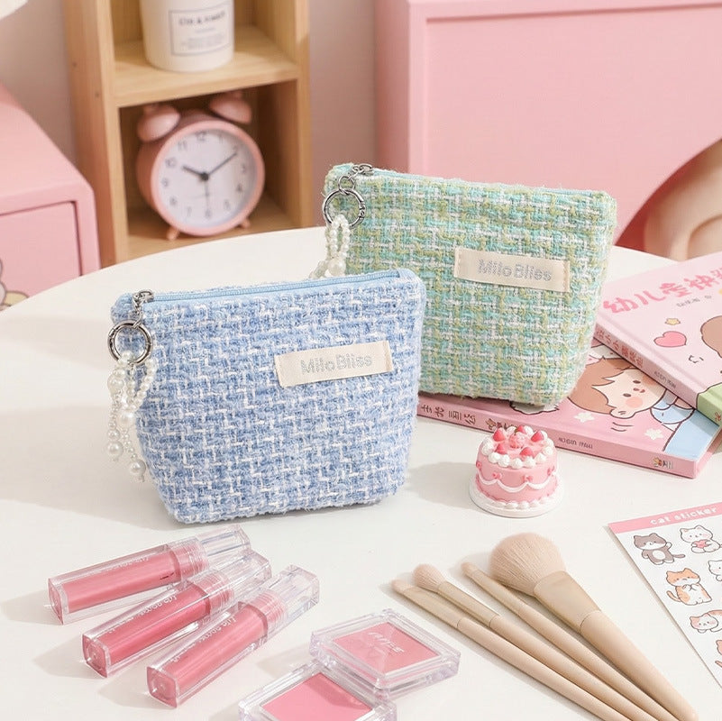 Exquisite Classic Style Coin Purse Women's Pearl Chain Mini Makeup Carrying Case