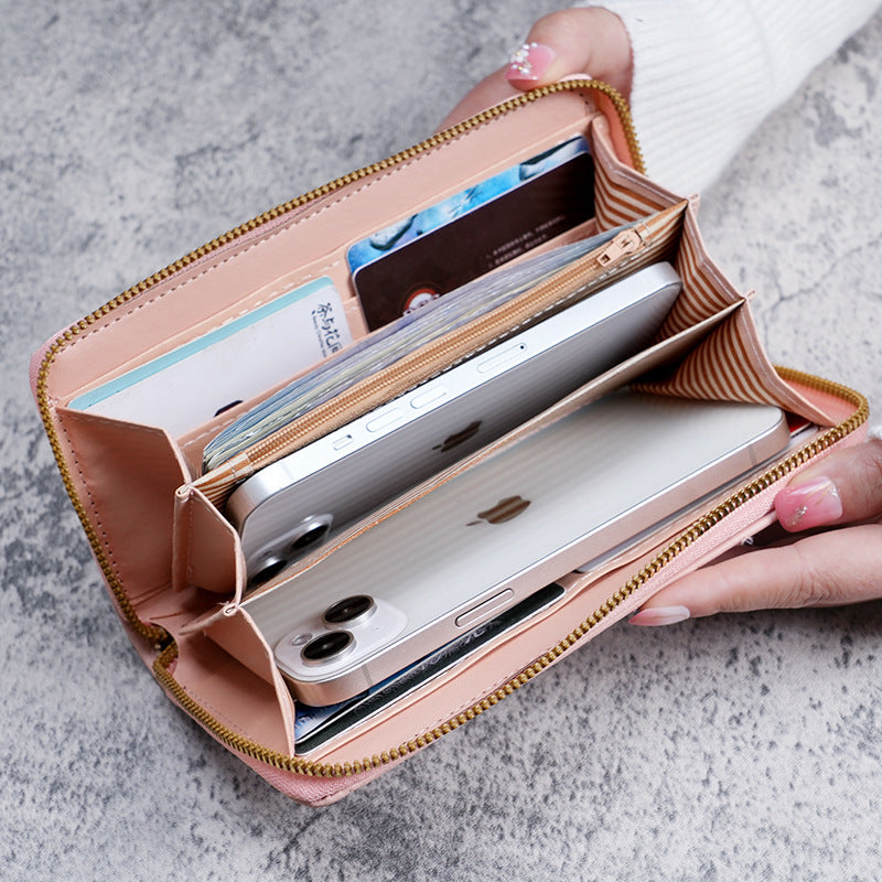 Women's Long Zipper Handbag Diamond Plaid Design with Wristband Multi-Functional Large Capacity Daily Fashion Coin Purse
