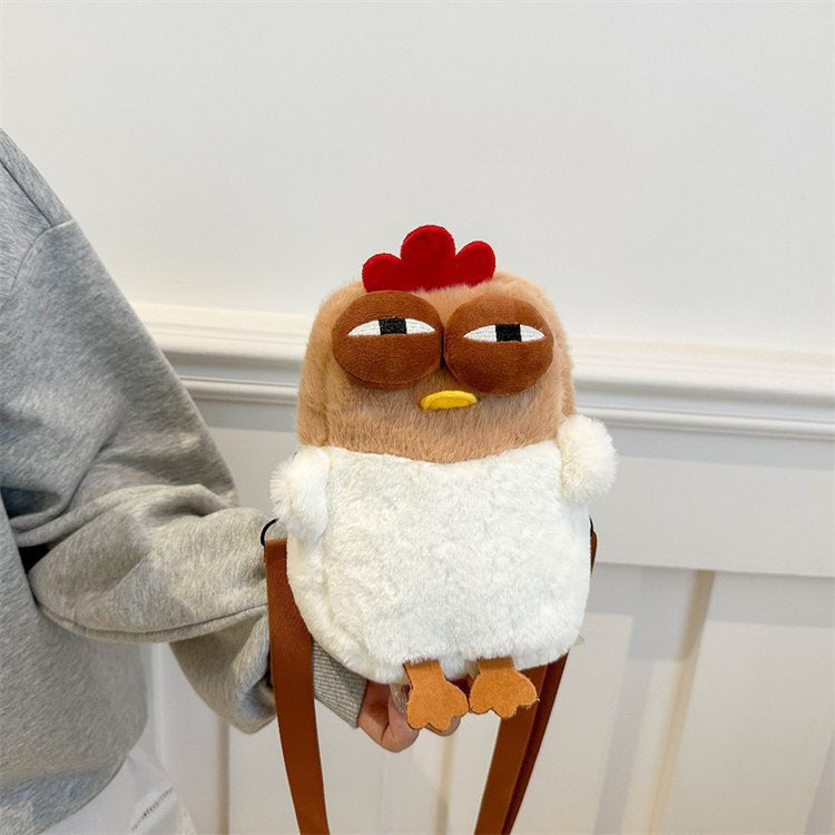 Cute Chicken Plush Crossbody Bag Cartoon Toy Shoulder Bag for Women Fashionable and Fun Animal Design