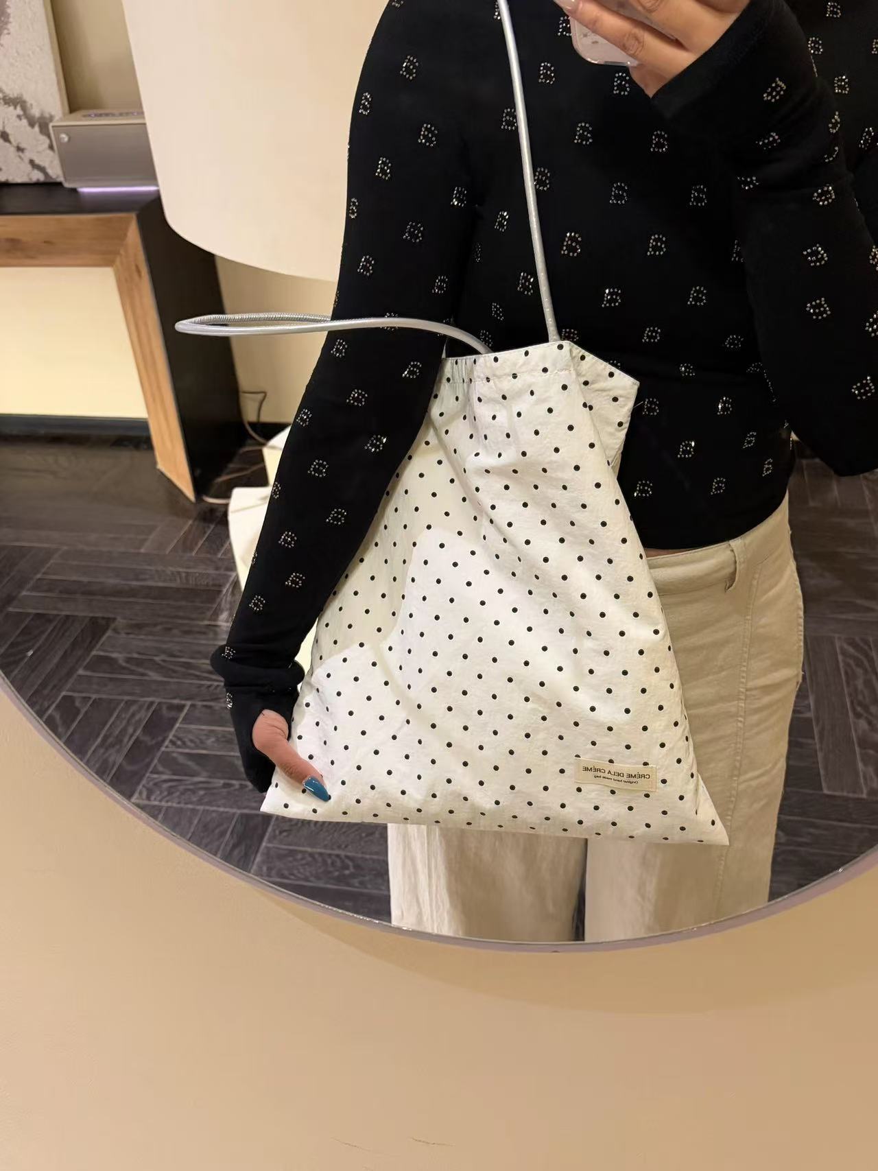 Polka Dot Canvas Tote Bag for Women, Large Capacity Casual Shoulder Bag with Minimalist Design, Perfect for Daily Commute and Shopping