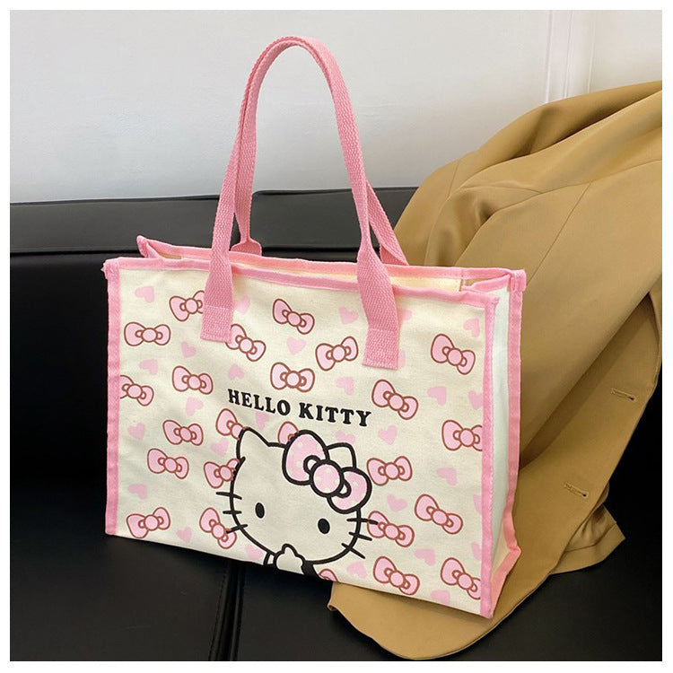 Canvas Tote Bag Female Cartoon Printing Large Capacity Student Class Commute Schoolbag Shopping Bag