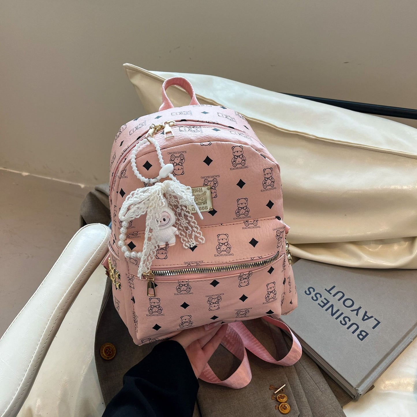 Cute Bear Pattern Women's Backpack New Fashion Trendy College Student Large Capacity Commuter Schoolbag