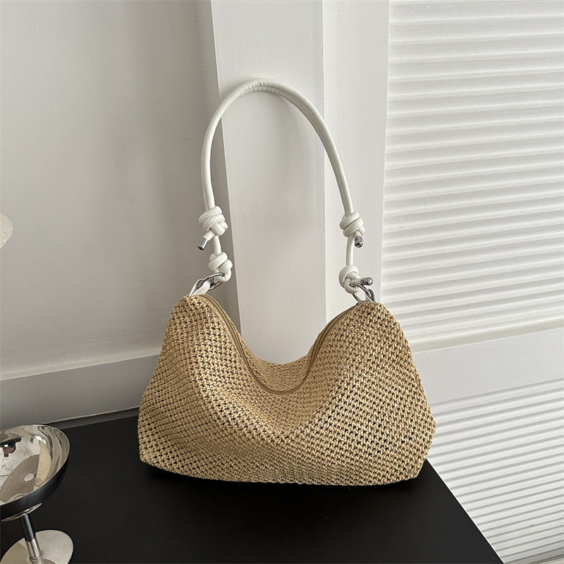 Hand-Woven Bag Women's New Fashion Retro Straw Woven Tote Bag Versatile Large Capacity Shoulder Bag