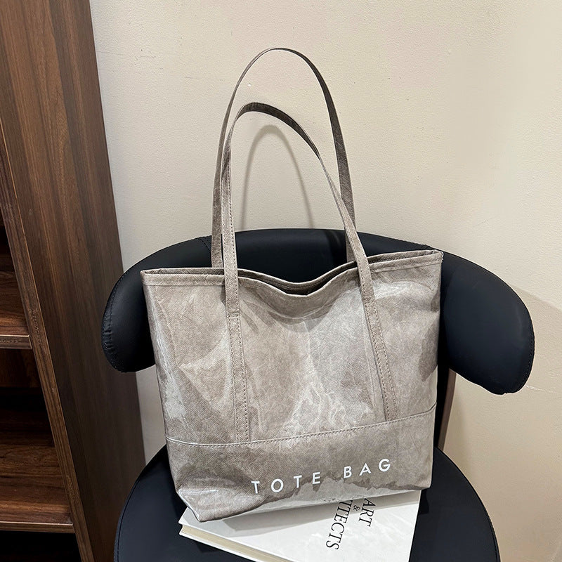 Tote Bag Commuter High-Grade Large Capacity Women's Bag PVC Tyvek All-Match Waterproof Bright Leather Shoulder Bag