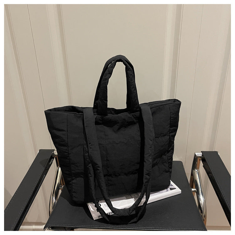 Simple Fashion Cotton-Padded Jacket Western Style Large Capacity Embroidery Thread New Korean Style Shoulder Underarm Portable Tote Bag