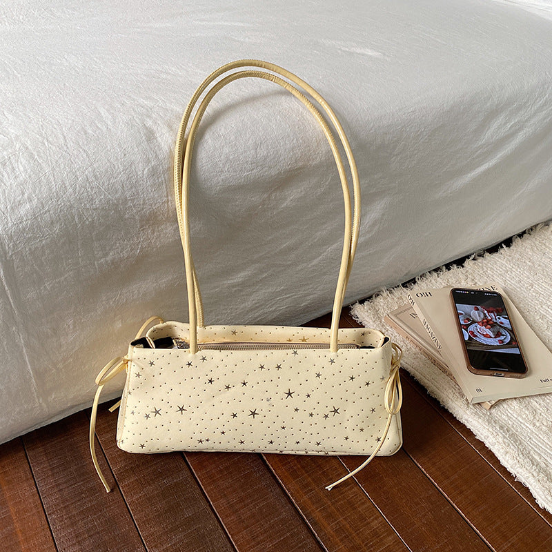 Minimalist Star Printed Handbag Double-Shoulder Strap Design Soft Fabric Everyday Joker Casual Bag