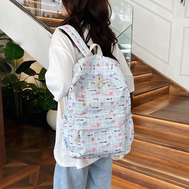 Women's Schoolbag Cute Cat Print Backpack Fashion Campus Backpack Multi-Pocket Design Waterproof and Hard-Wearing