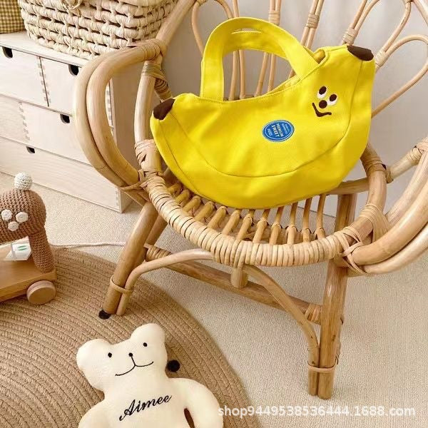 Cute Cartoon Embroidery Canvas Handbag for Daily Use, Soft Shell Shape with Magnetic Closure and Dual Handles