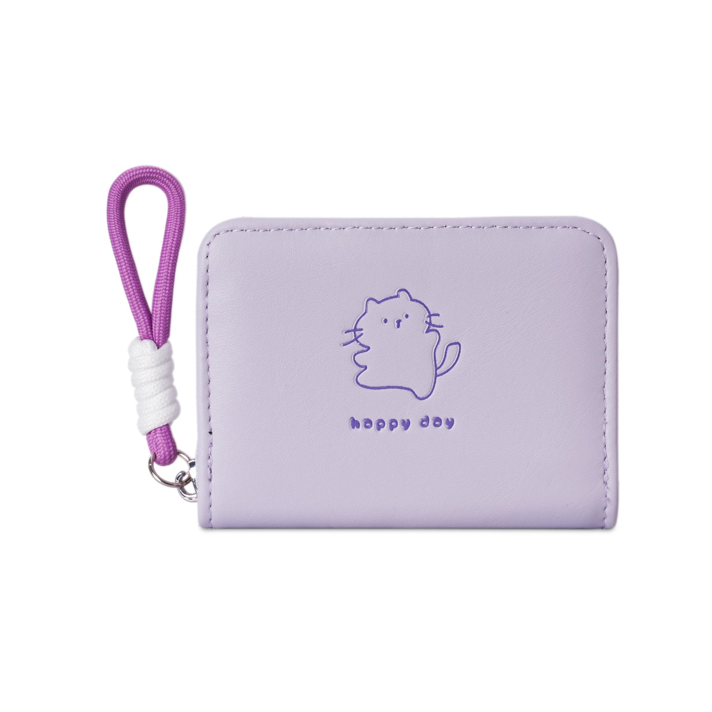 Women's Wallet Cute Cat Pattern Short Card Holder with Bends and Hitches Lanyard Women's Simple Daily Coin Purse