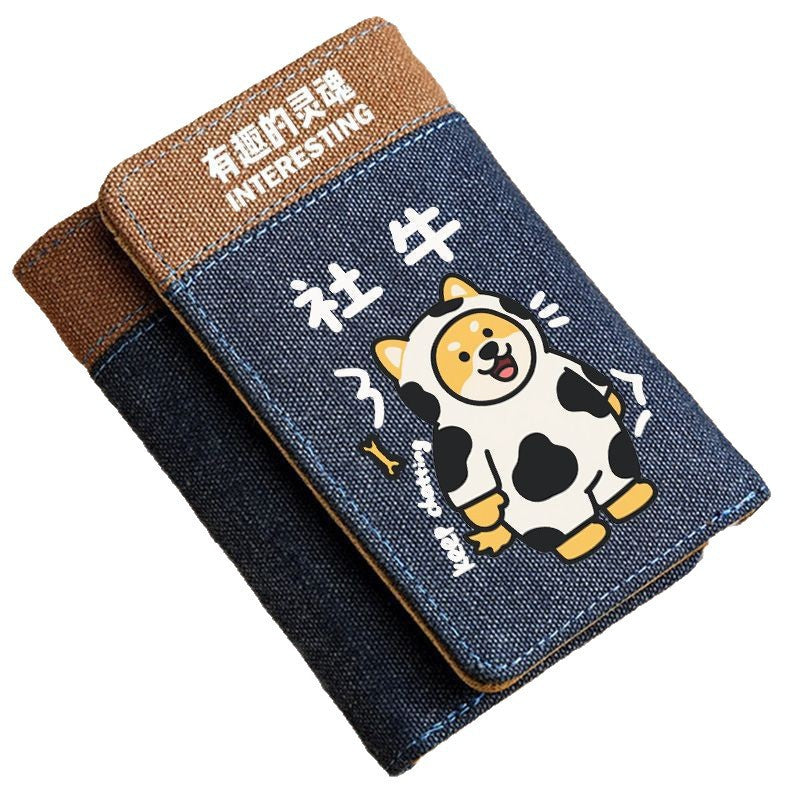 Cute Animal Print Women's Three-Fold Wallet Multiple Card Slots Lightweight Breathable Waterproof Design