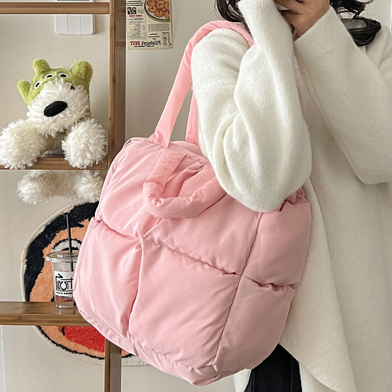 New Cotton-Padded Jacket Women's Korean-Style Large Capacity Fashion All-Match Shoulder down Bag Portable Tote Bag