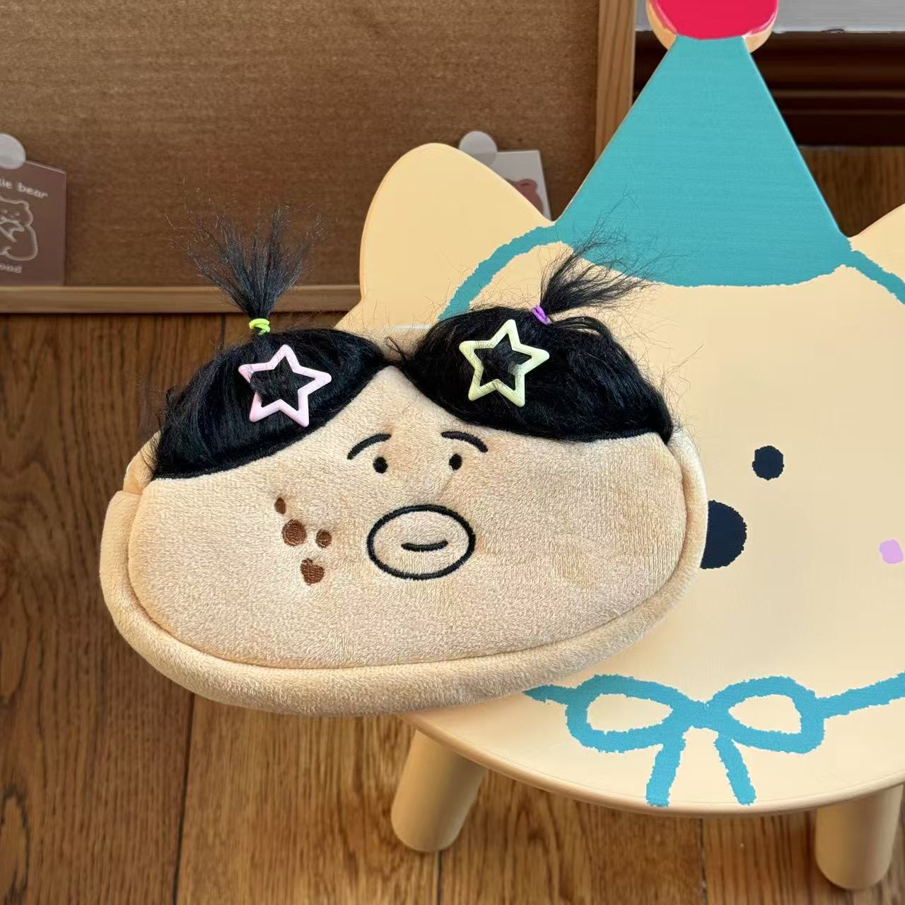 Cute Plush Pencil Case with Funny Design, Large Capacity for Students, Kawaii Style Stationery Bag