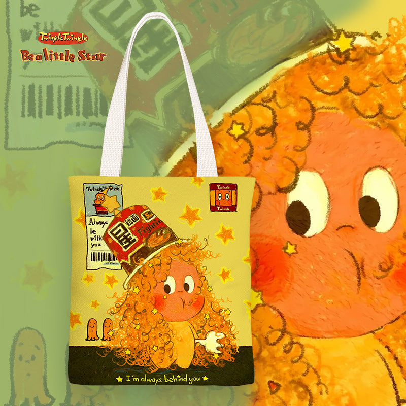 XINGX person cartoon cute children's canvas bag junior high school and elementary school students' lunch box bag zipper shoulder bag