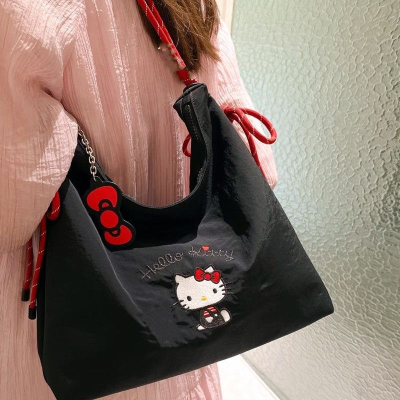 Hello Kitty Canvas Tote Bag 2025 New Summer Cute Embroidery Large Capacity Daily Commute Shoulder Bag