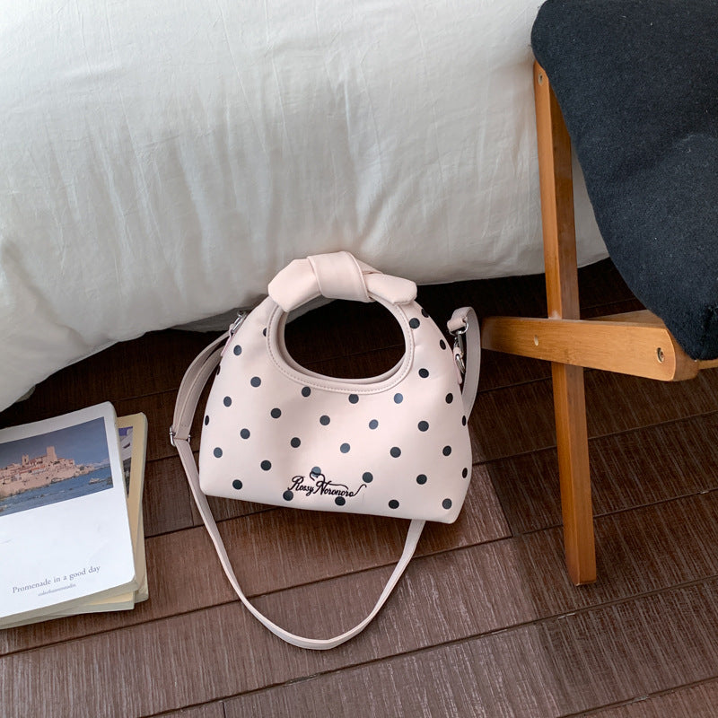 Retro Dots Bow Handbag Women's Fashion Shoulder Messenger Bag Simple All-Match Daily