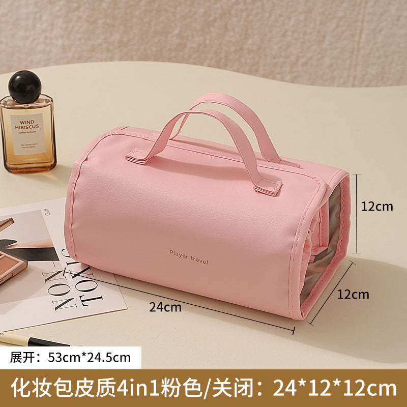 Elegant Waterproof Cosmetic Bag with Transparent Compartment for Travel and Daily Makeup Storage