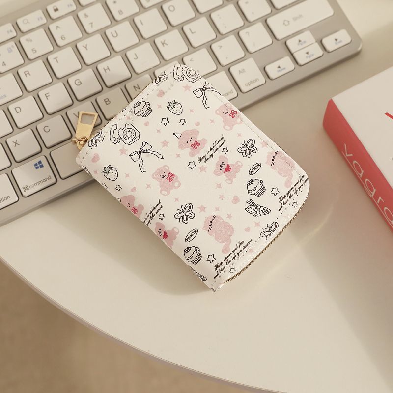 Cute Animal Print Card Holder for Women, Slim Multi-Card Wallet with Zipper, Waterproof PU Material, Perfect for Daily Use and Travel
