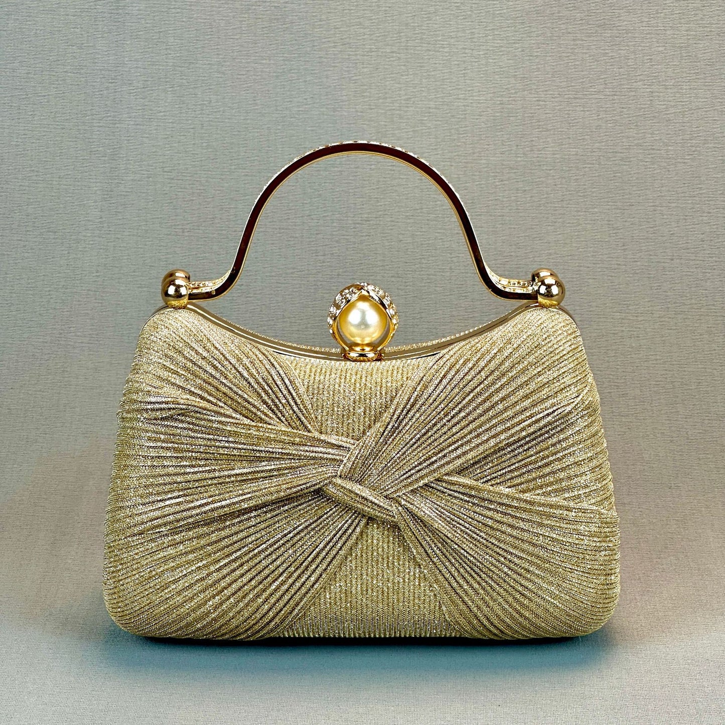 Elegant Pleated Evening Clutch with Pearl Accent for Formal Events and Party Outfits