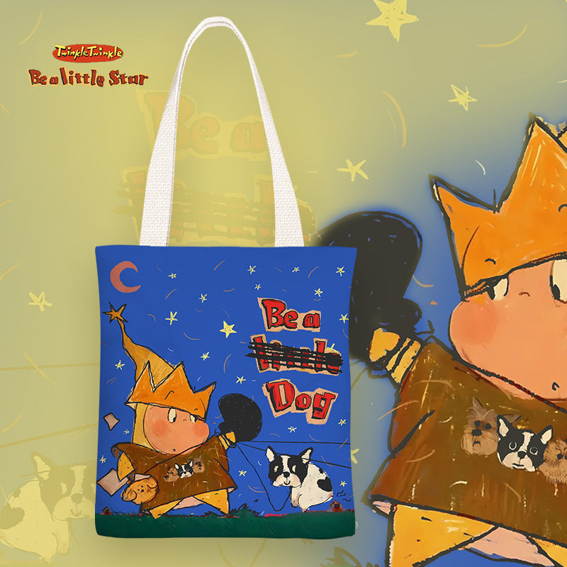 XINGX person cartoon cute children's canvas bag junior high school and elementary school students' lunch box bag zipper shoulder bag