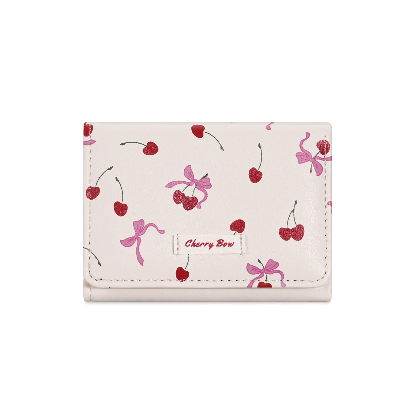 Cute Cherry Pattern Three-Fold Wallet for Women, Fashionable and Spacious Daily Use Purse with Sweet Design