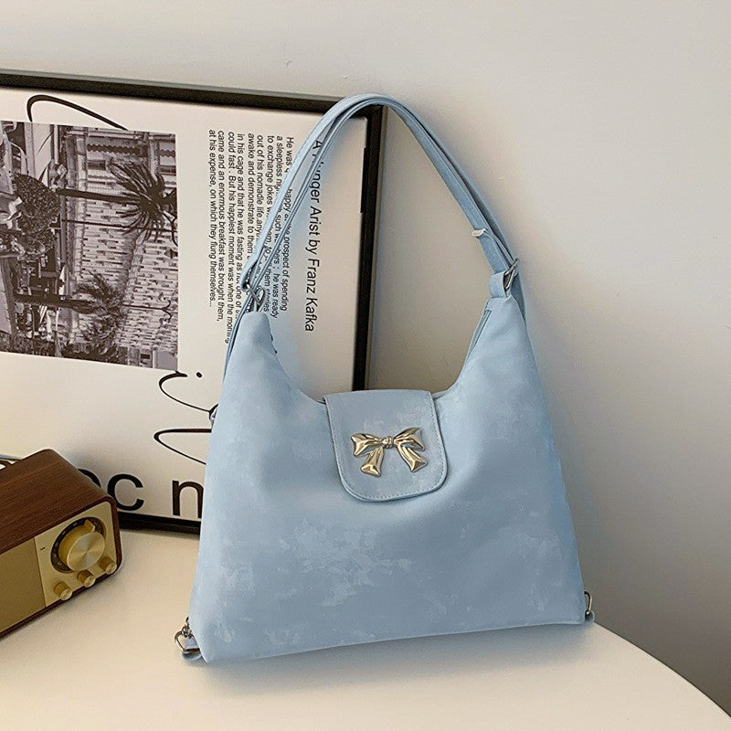New Fashion Simple Bow Shoulder Bag Women's Lightweight Pu Material Elegant Design Practical Large Capacity Everyday Joker