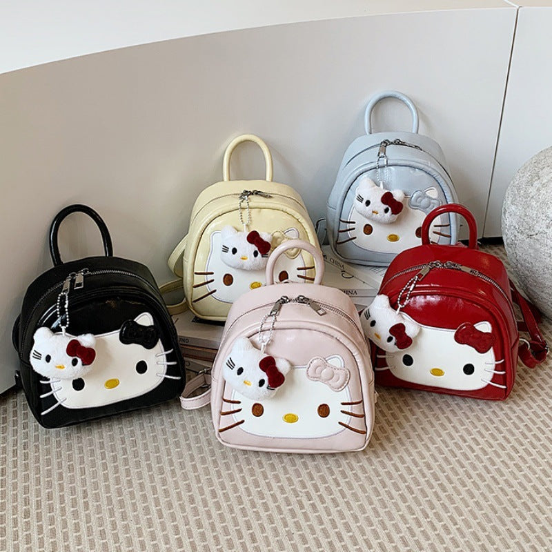 Cute Kitty Small Backpack for Girls Cartoon Backpack Japanese and Korean Style Cute Design with Bow Pendant Essential for Daily Travel