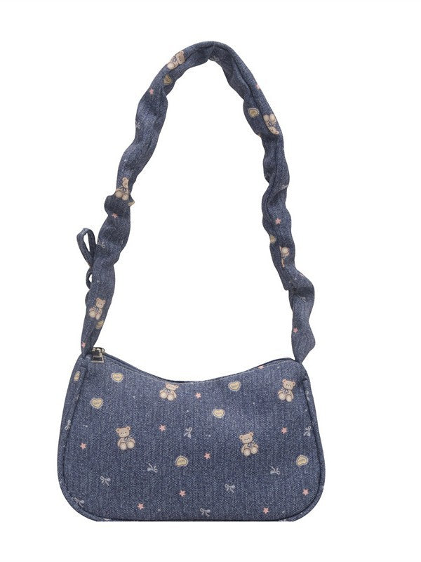 2025 New Denim Crossbody Bag for Women, Trendy Street Style with Bow Strap and Zipper Closure, Perfect for Daily Outfits