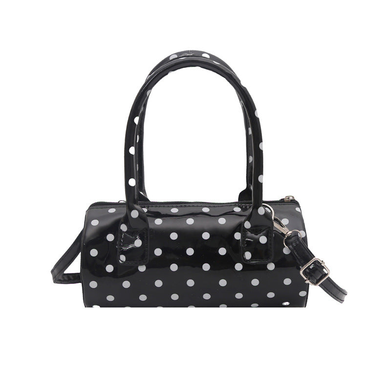 2025 Spring New Fashion Polka Dot Cylinder Handbag Women's Casual Crossbody Bag with Zipper Closure and Stylish Handle