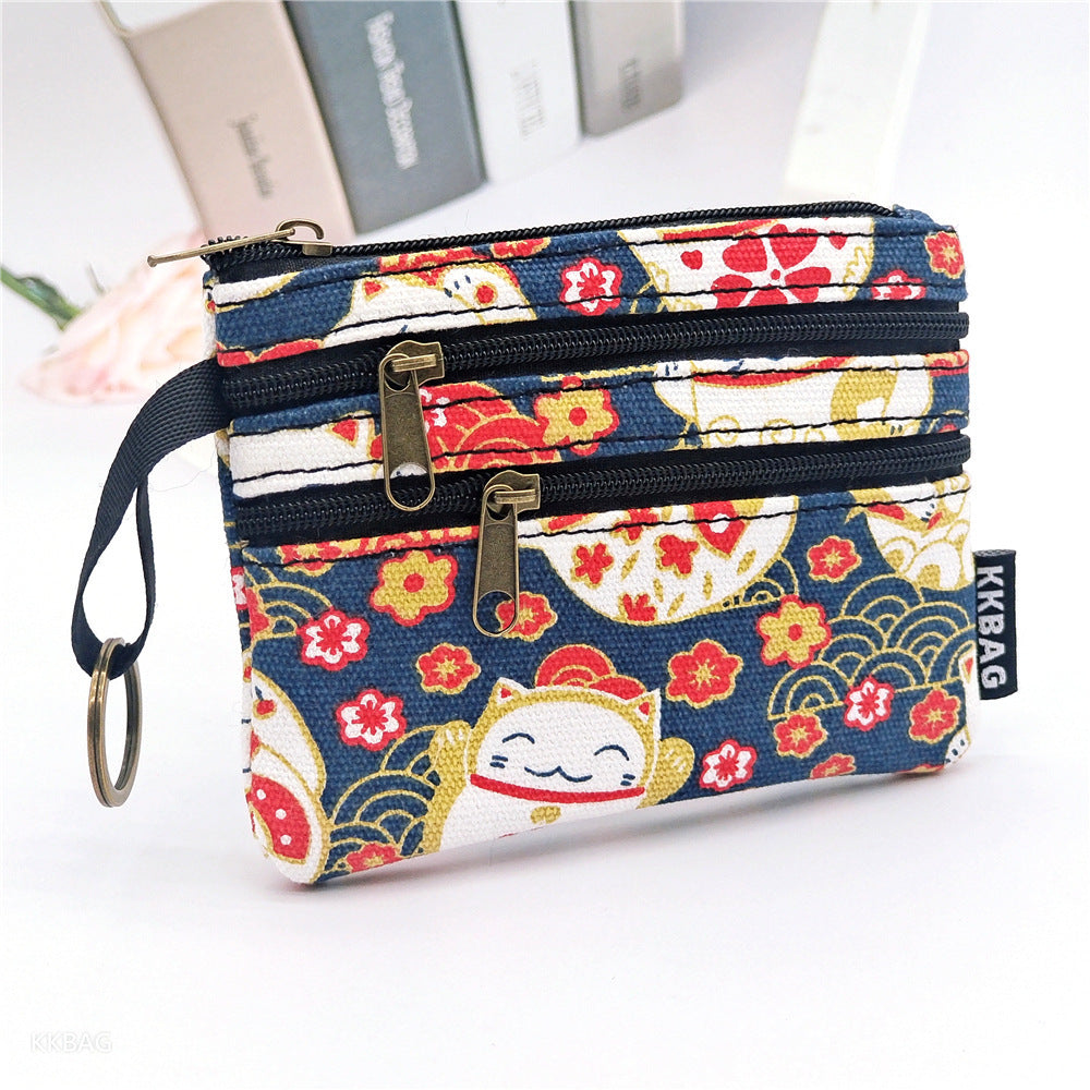 New Cartoon Three-Layer Sundries Storage Bag Summer Carry around Makeup Pouch Girls Coin Purse Key Card